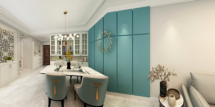 室内设计师王姣-现代轻奢-孔雀蓝-装修设计方案