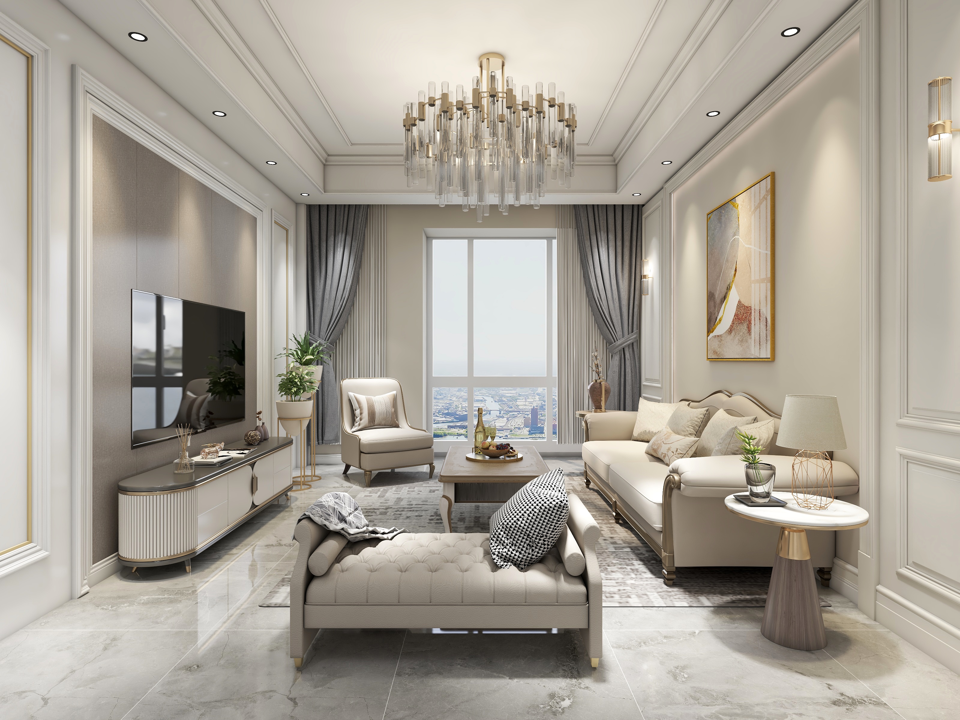 柒禾空间工作室斐乐-120平米两居室轻奢混搭风装修效果图