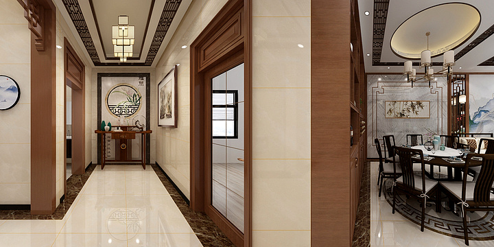 尚品宜家-汪哥羊山别墅一楼新中式-装修设计方案