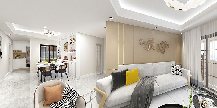 李明逸品全案-金科禹州府现代轻奢客餐厅全景-装修设计方案