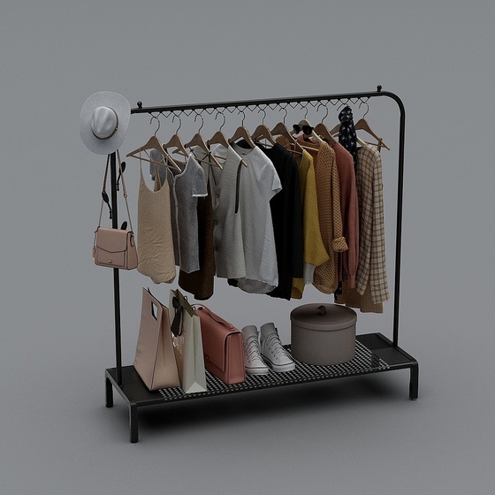 Brown Floor Clothes Hanger 3D Model for Cozy Entrances