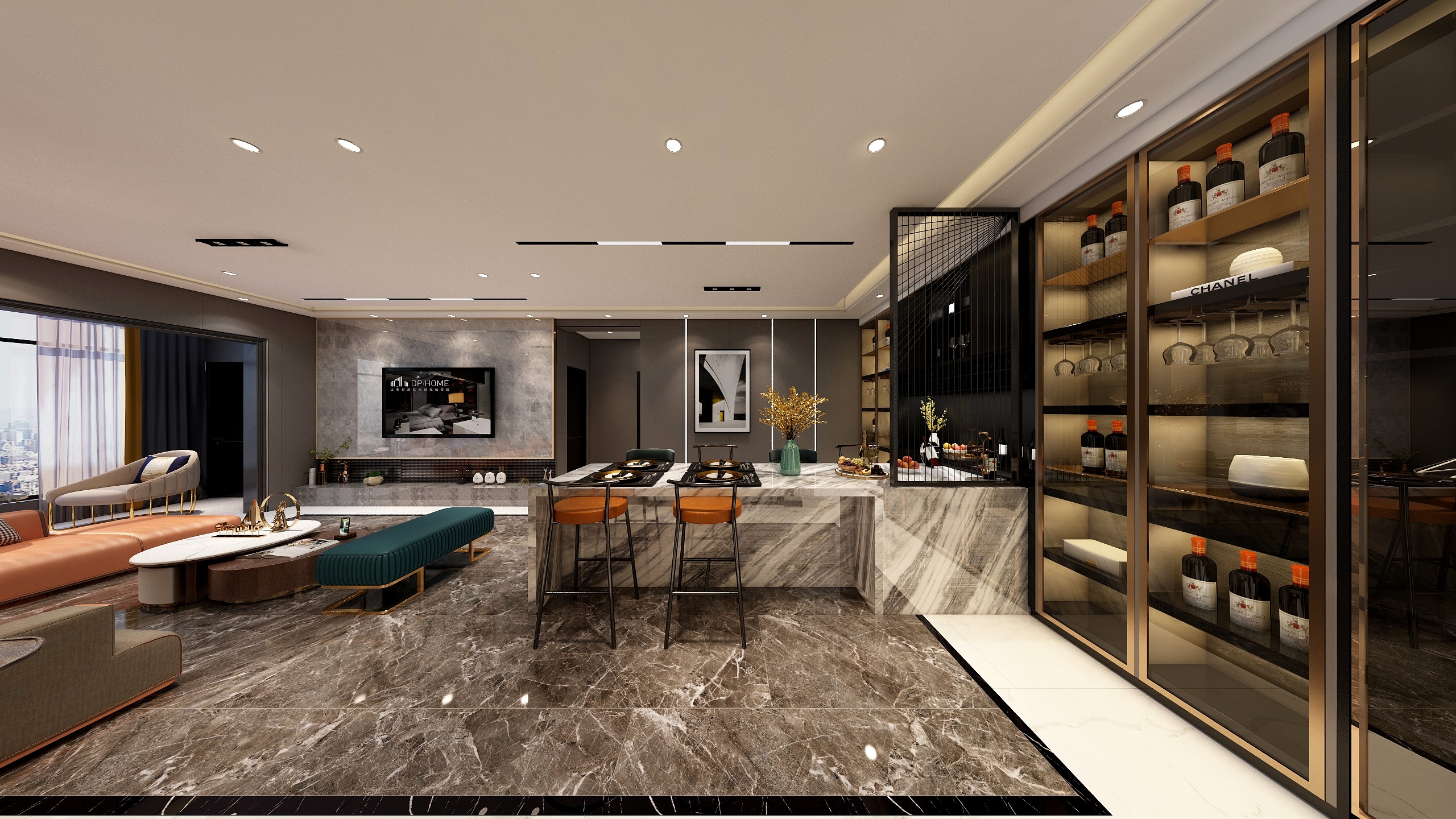 设计师梦恒-120平港式风格-装修设计方案