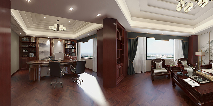阮雅茜-新中式老板办公室-装修设计方案