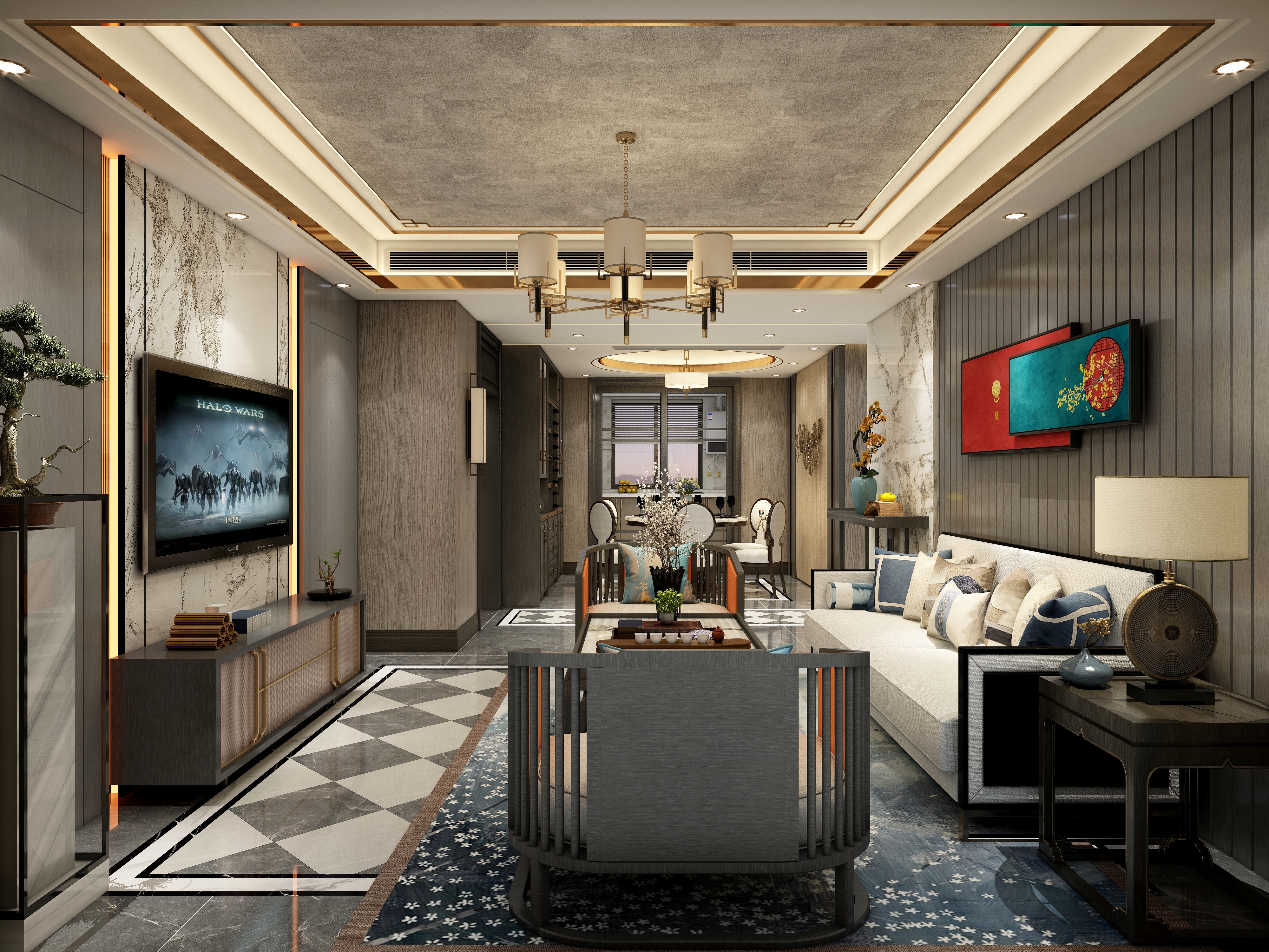 至简名设一钱春-150方轻奢新中式四居装修效果图