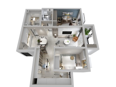 设计师丨胡月平-98方现代两居装修俯视图