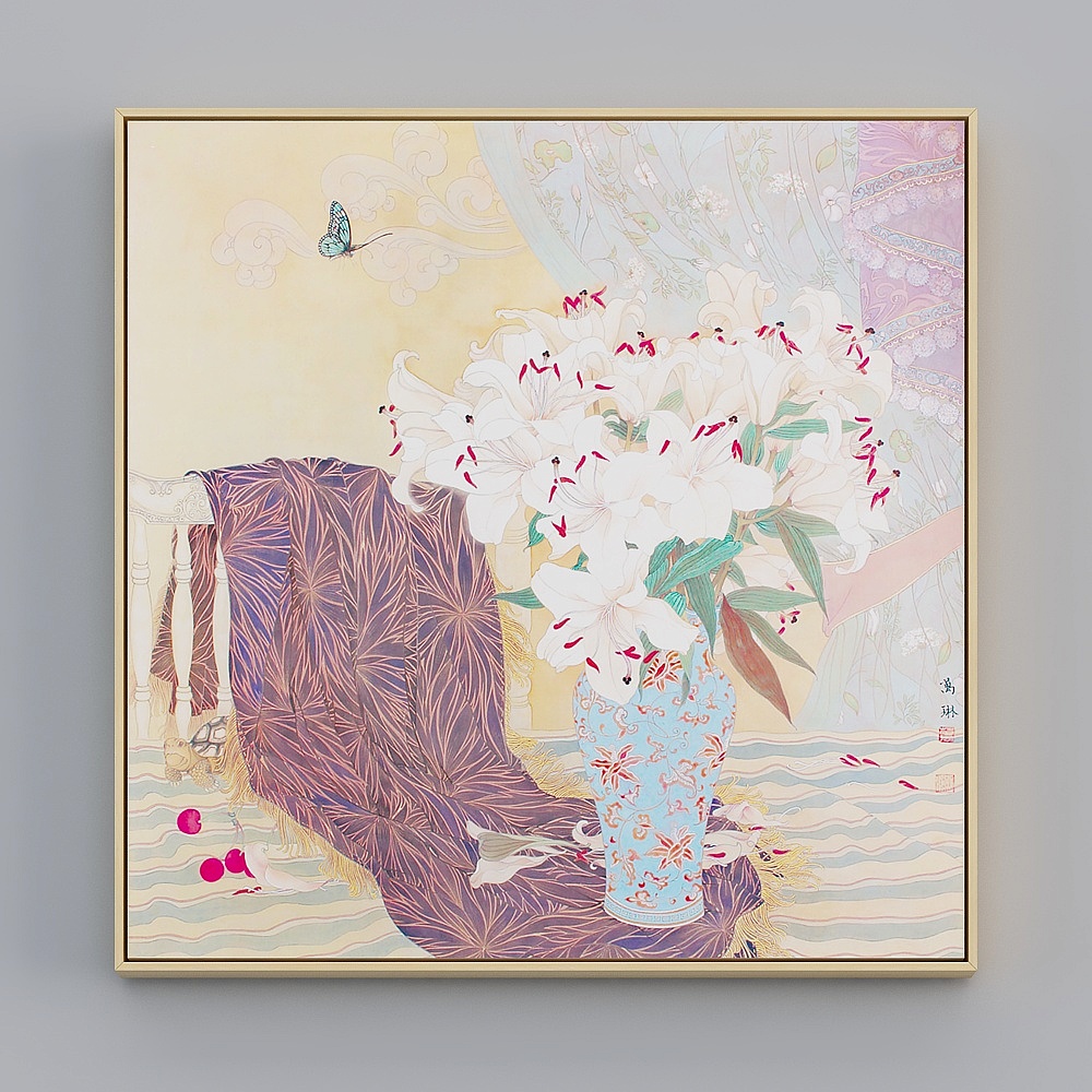 百特好 万琳 新中式客厅花卉装饰画沙发背景墙壁画玄关挂画百合花bqy296-x-1