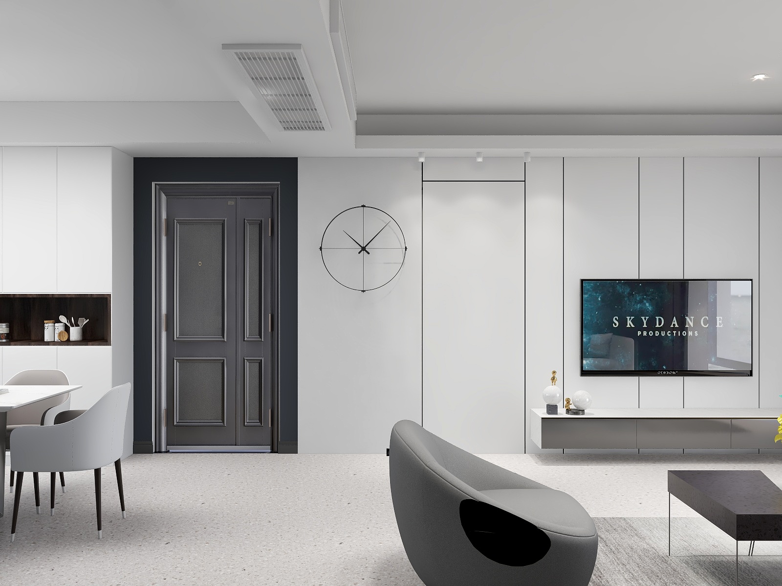 行者漫游720-爱家尚城-152方黑白灰客餐厅-装修设计方案