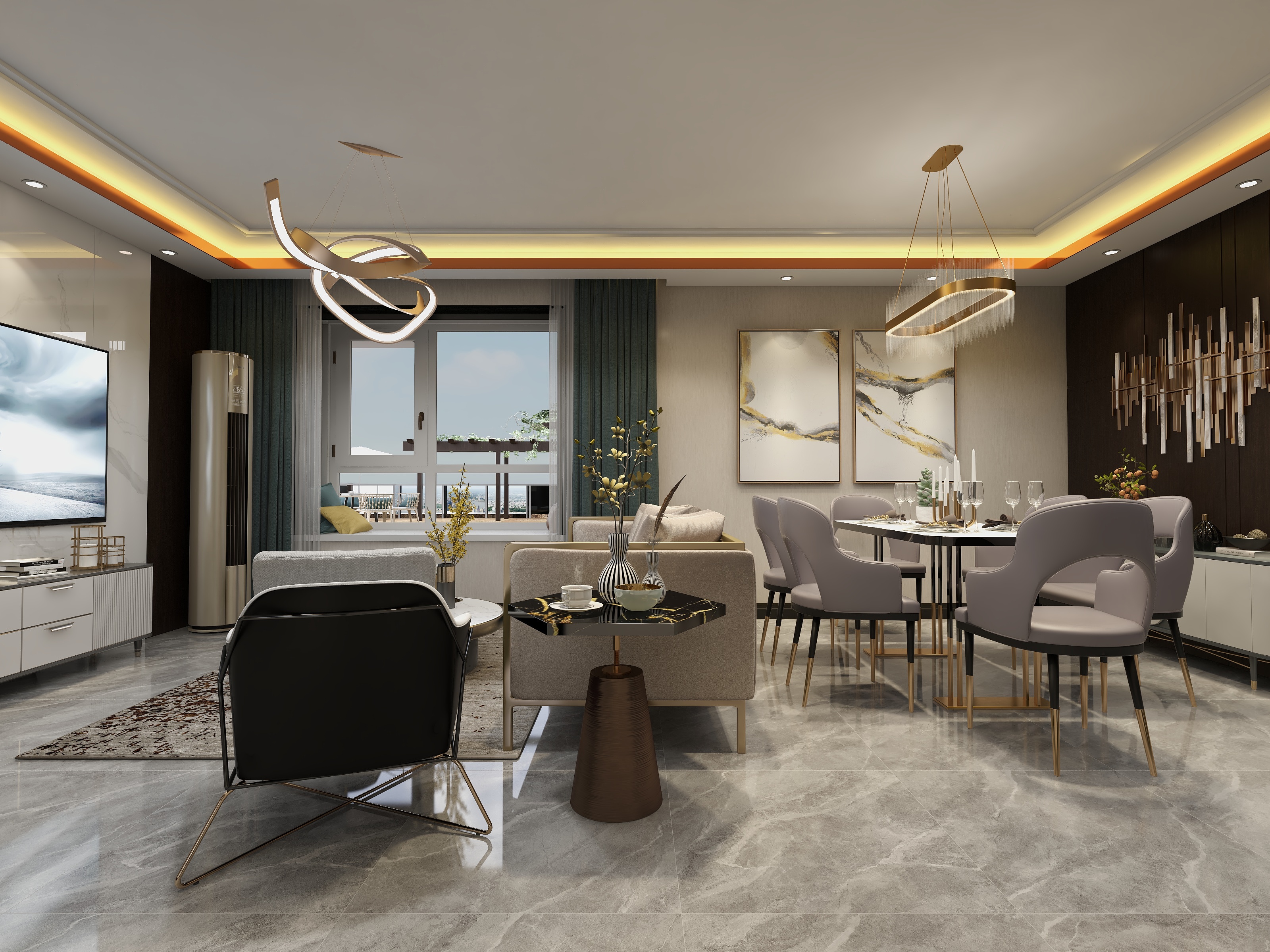 崔扬空间设计-时尚轻奢户型126平米-装修设计方案