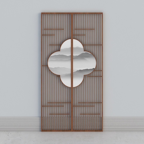 Modern Gray Chinese Style Divider Partition Screen 3D Model