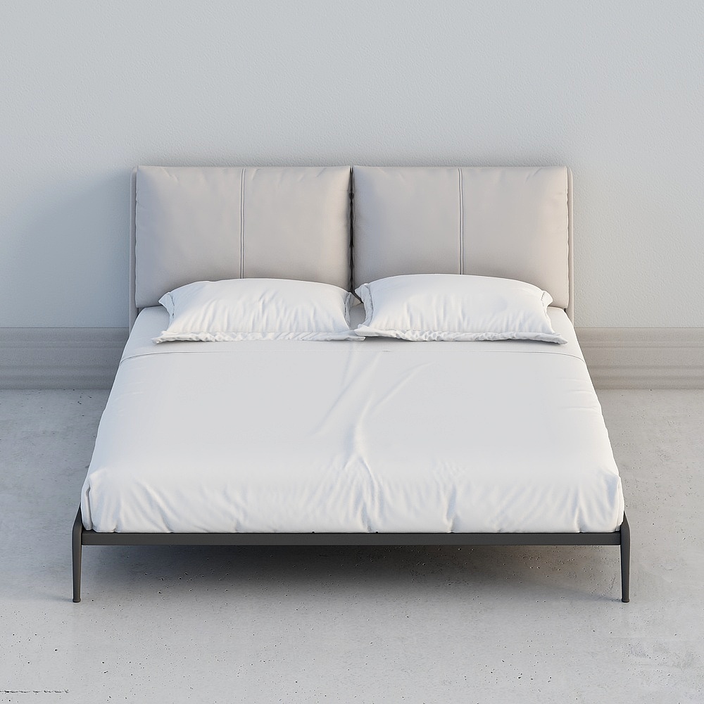阿尔诺意式轻奢真皮床头层牛皮软包婚床主卧现代简约大床3D模型