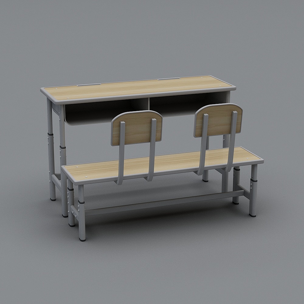 双人课桌椅3D模型