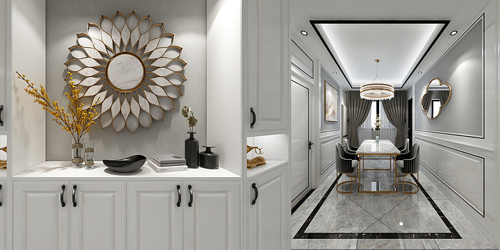 一观涛设计工坊一-南湖橡树湾126㎡轻奢黑色金属条-装修设计方案