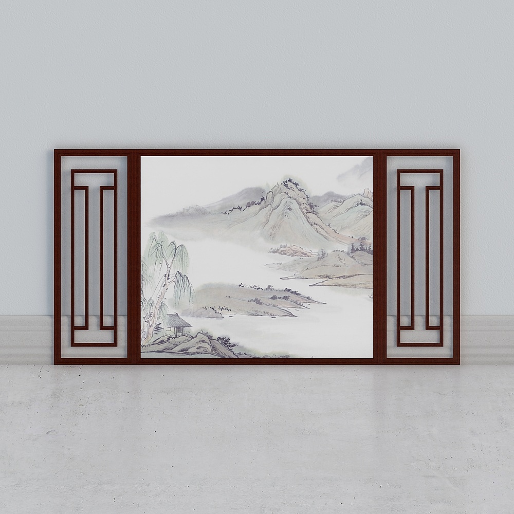 绿途—新中式背景墙装饰线条3D模型