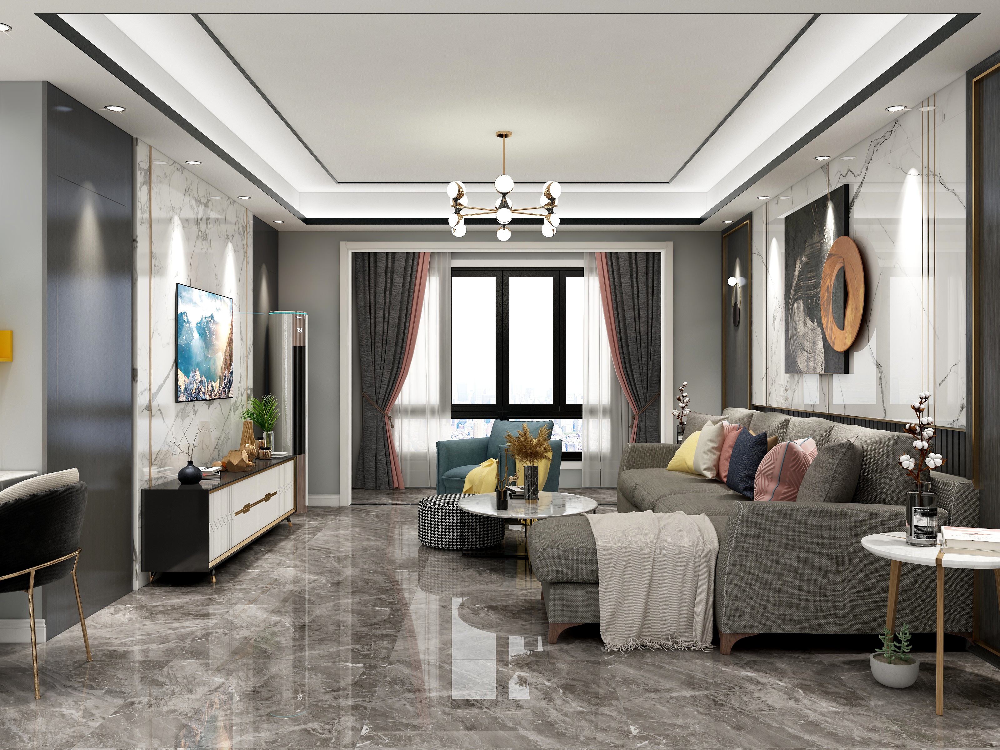 友诺设计F-129方现代三居装修效果图