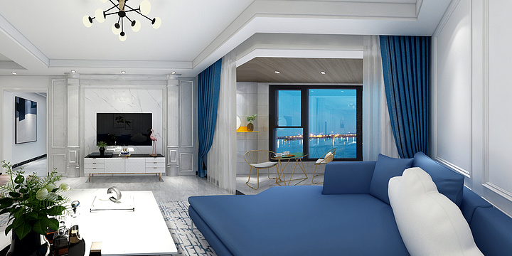 柏壹空间设计-影视墙6-研发-蓝色现代简约-装修设计方案
