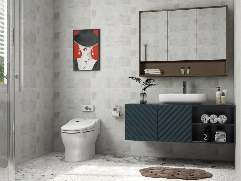 Modern Small Bathroom with Gray and Blue