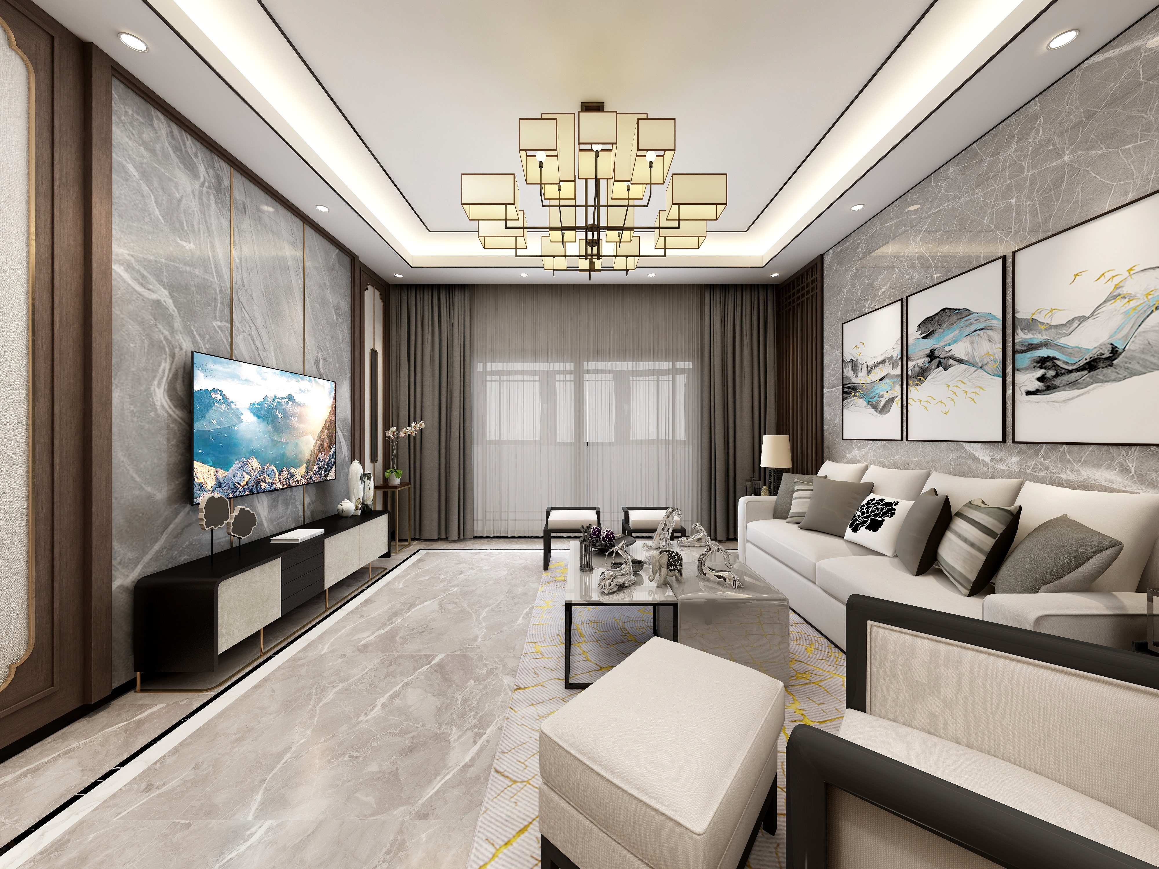 枝江诺贝尔瓷砖-10号户型新中式-副本-装修设计方案