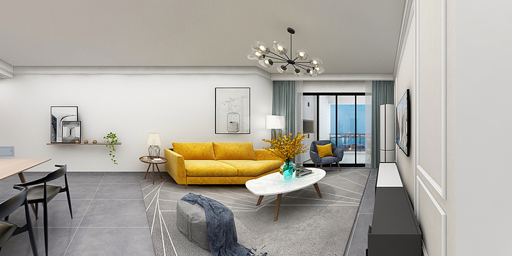 0林圆0-2-A1户型91平北欧风格效果-装修设计方案