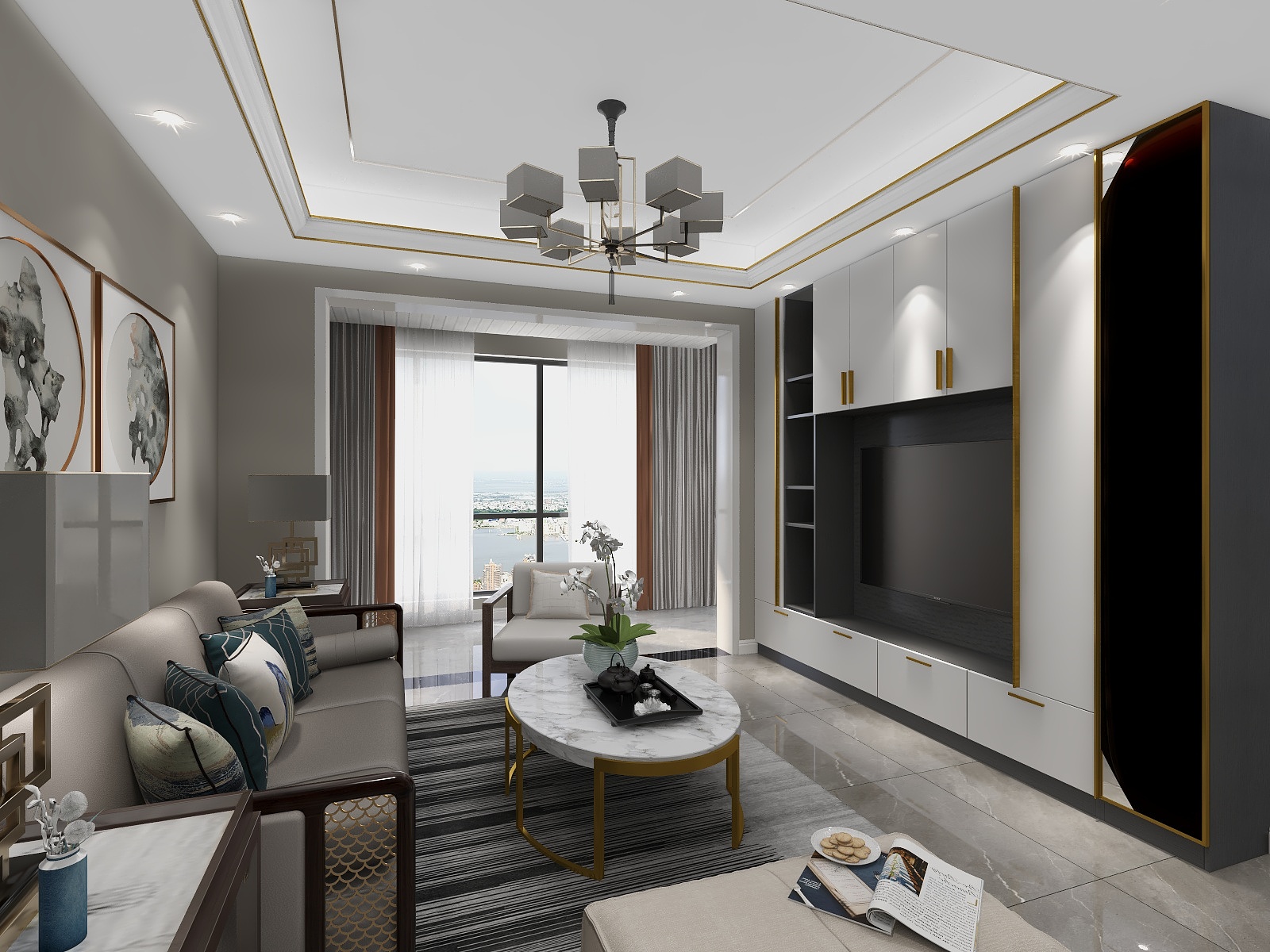 王桃-城市家人周总效果图客餐厅现代新中-装修设计方案