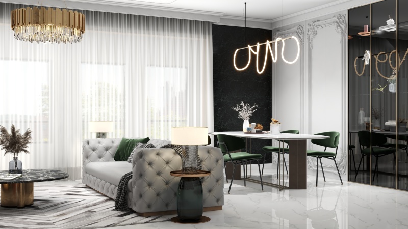 Elegant Transitional Living Room with Gray Tone