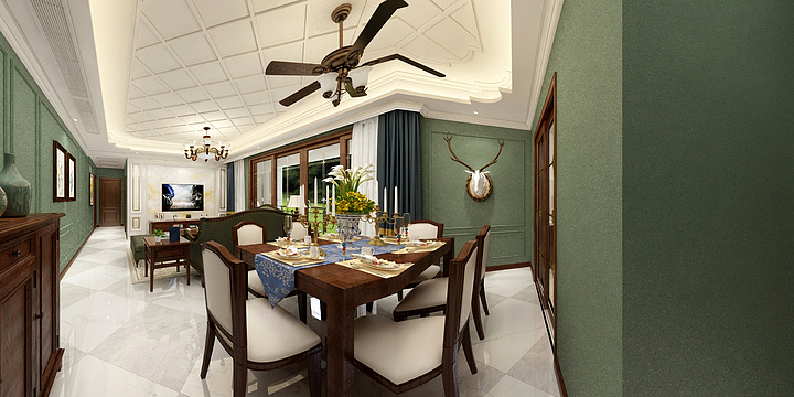 0林圆0-01和05户型106平美式风格效果-装修设计方案