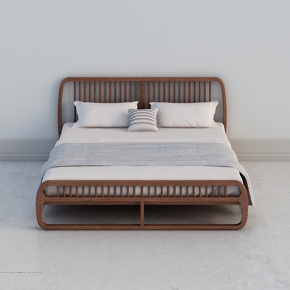 华松居-北欧系列W51-15#实木床1.8米3D模型