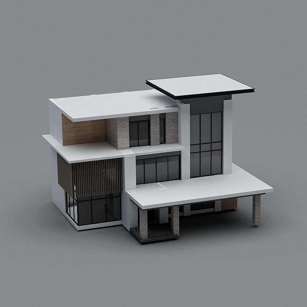 现代三层小别墅3d模型下载_别墅3d模型下载_免费3dmax模型库-酷家乐