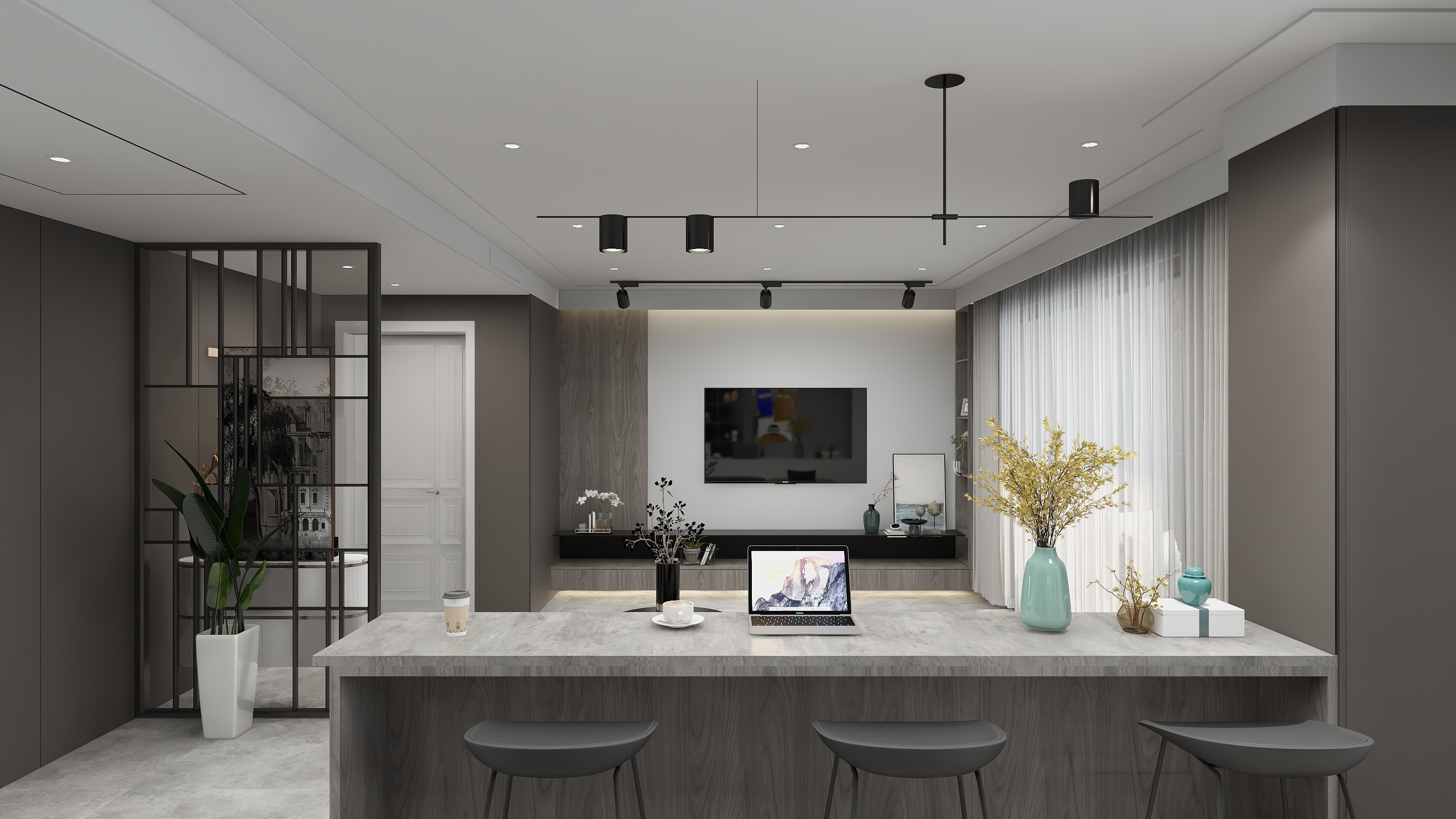 于海淼-现代工业风灰色三居装修效果图