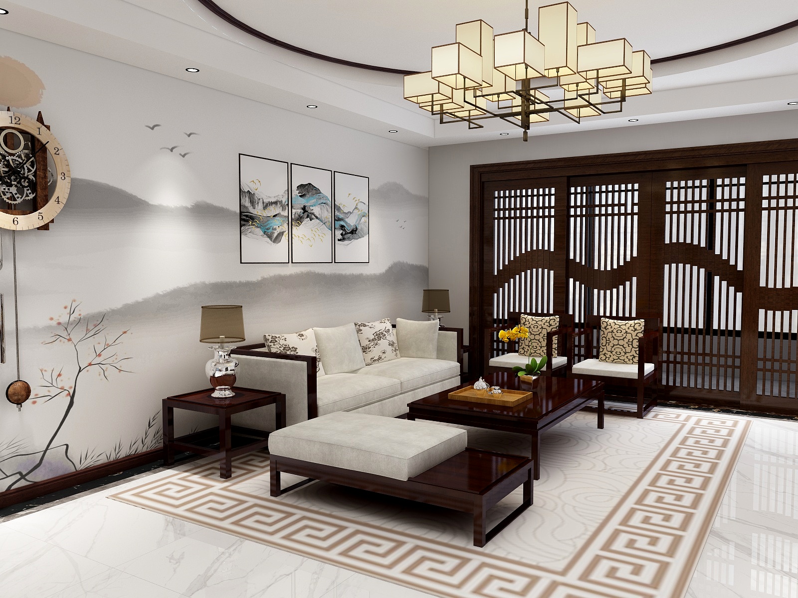 周夏锋-190平中式-客餐厅装修效果图