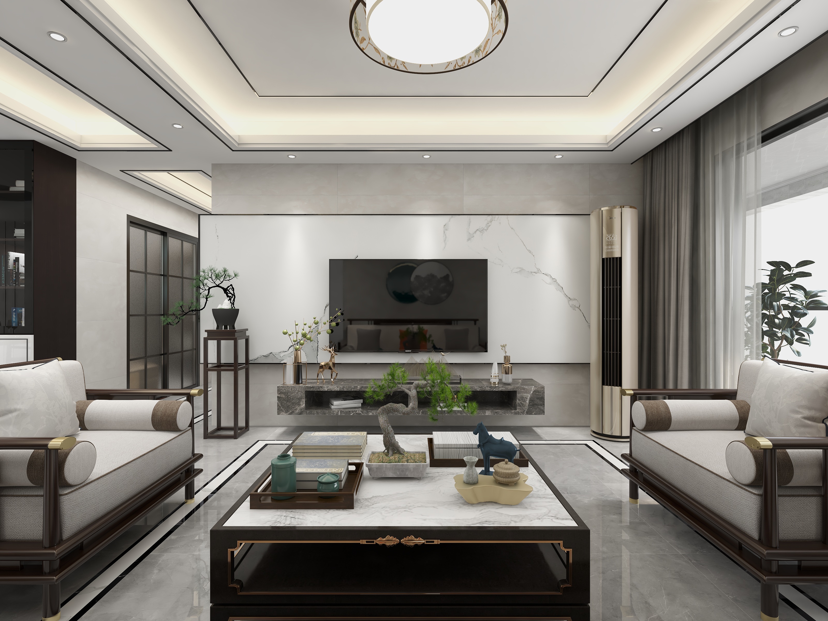 室内设计AZ-142方新中式三居装修效果图