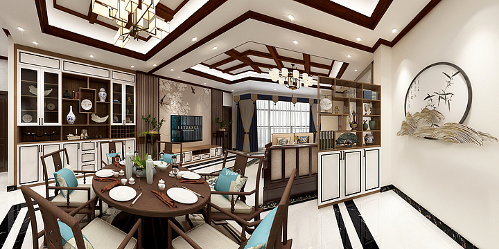 亿尚家居软装全案-三水云东海梁小姐雅居效果图-新中式风格-装修设计方案