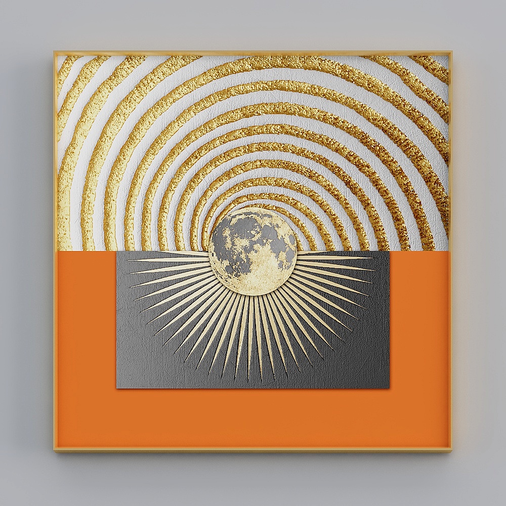 臣萱全屋配画-现代客厅装饰画-单幅-抽象画F3D模型