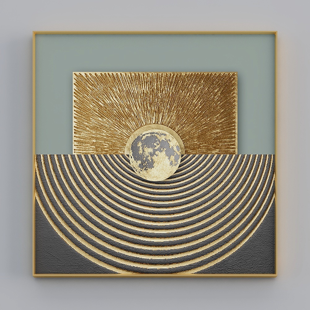 臣萱全屋配画-现代客厅装饰画-单幅-抽象画I3D模型
