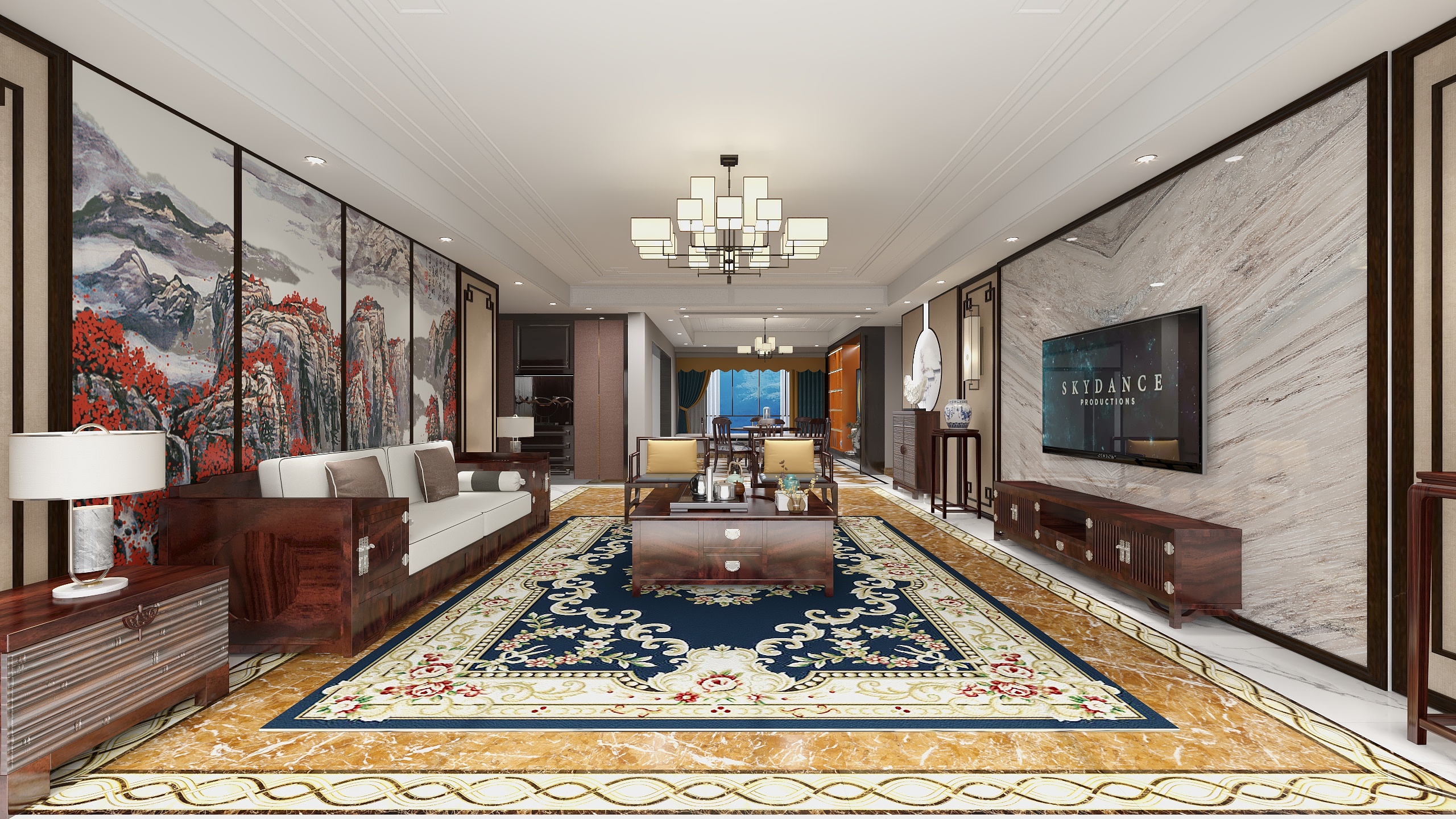 设计道也梁普荣-新古典中式|四居大平层装修效果图