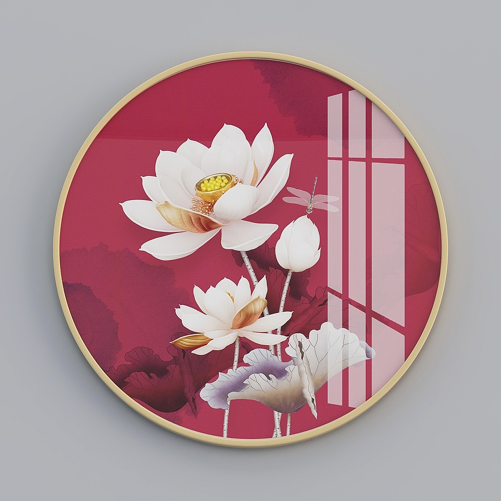 卓益-北欧风-玄关装饰画-圆形墨绿璨金a