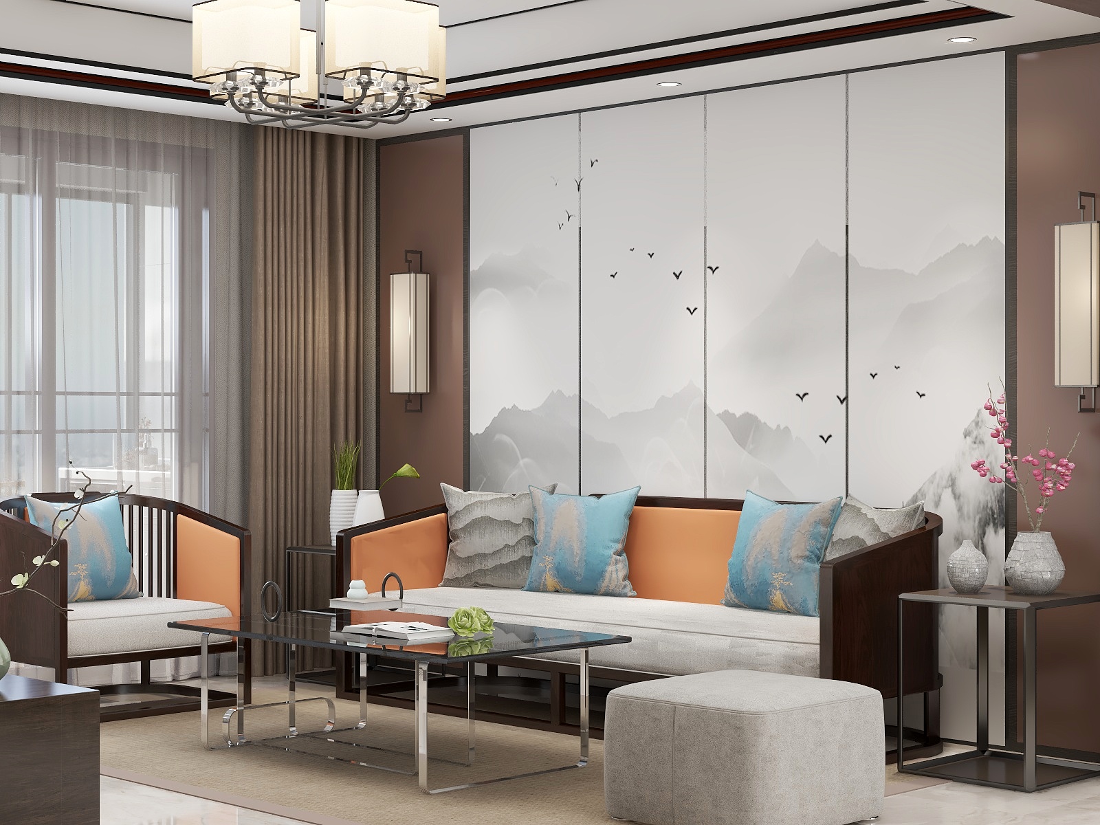 行者漫游720-JKD罗庄汇铭-96方新中式客餐厅-装修设计方案