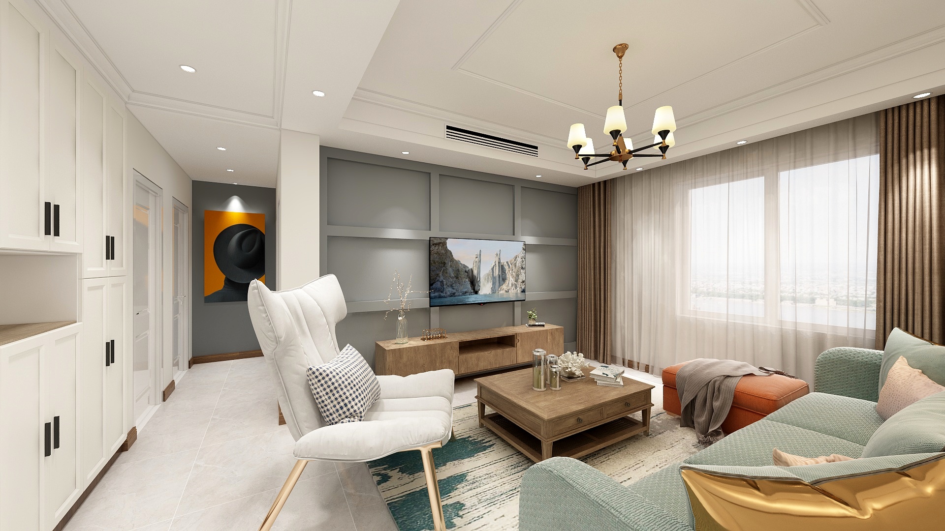 亭轩设计-轻奢美式三居室-装修设计方案