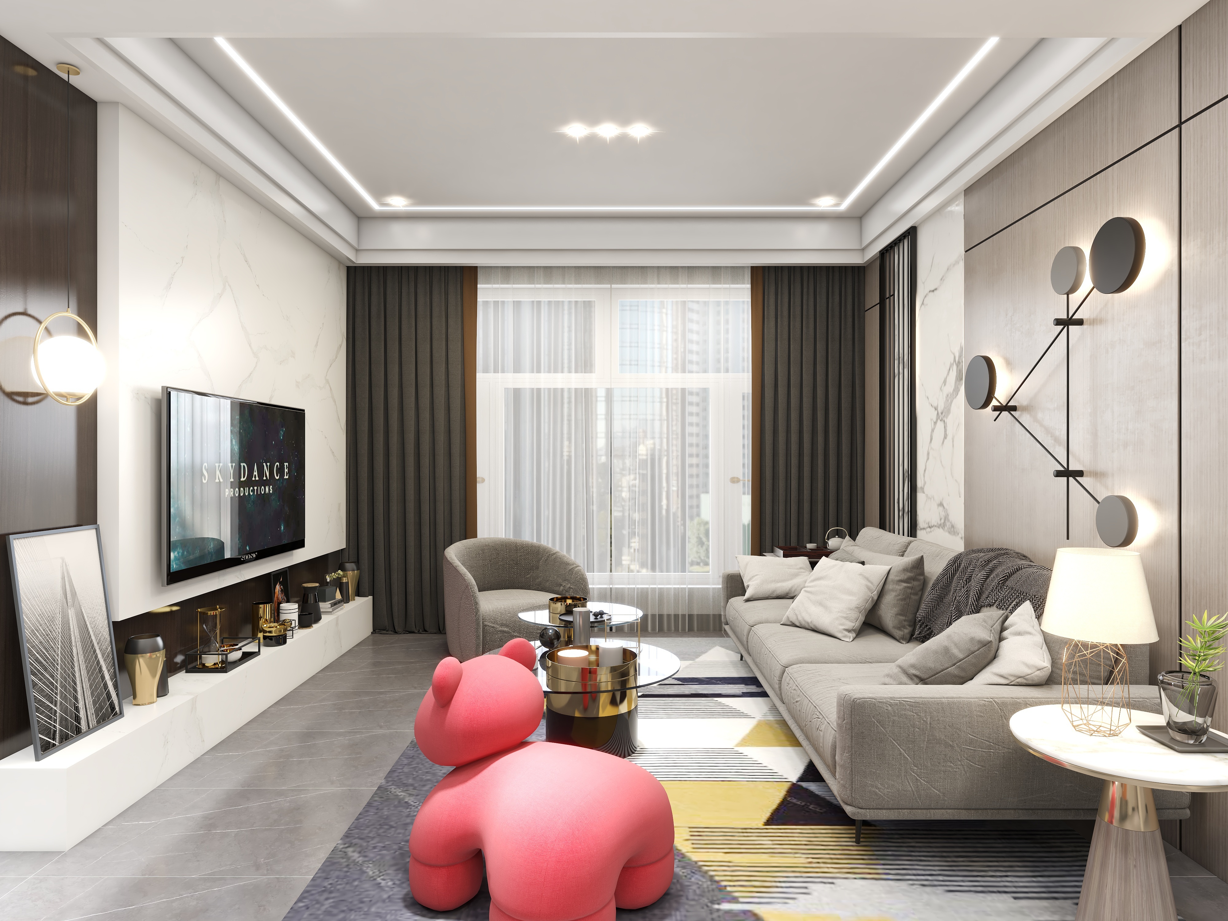 吴爽-108方现代三居装修效果图