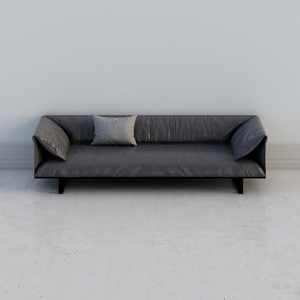 黑色意式皮质多人沙发1.0-LY3D模型