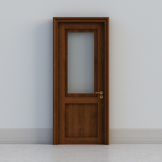Classic Wooden Windowed Door 3D Model in Modern Luxury Style