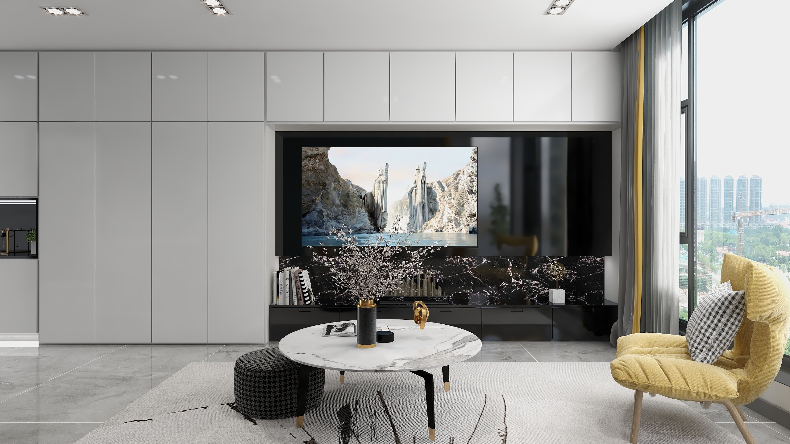 青赤黑白黄-90平现代风格-装修设计方案