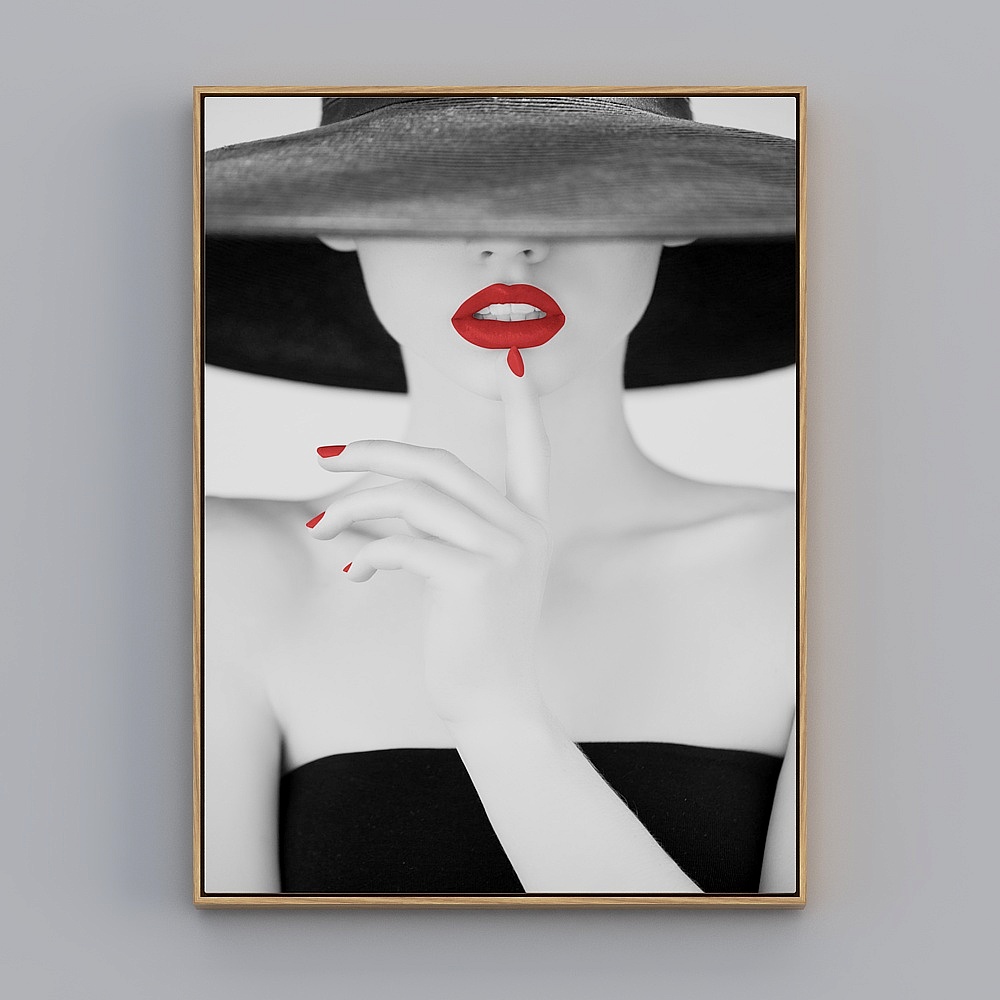 臣萱全屋配画-现代客厅装饰画-客厅玄关单幅-烈焰红唇Q-Y3D模型