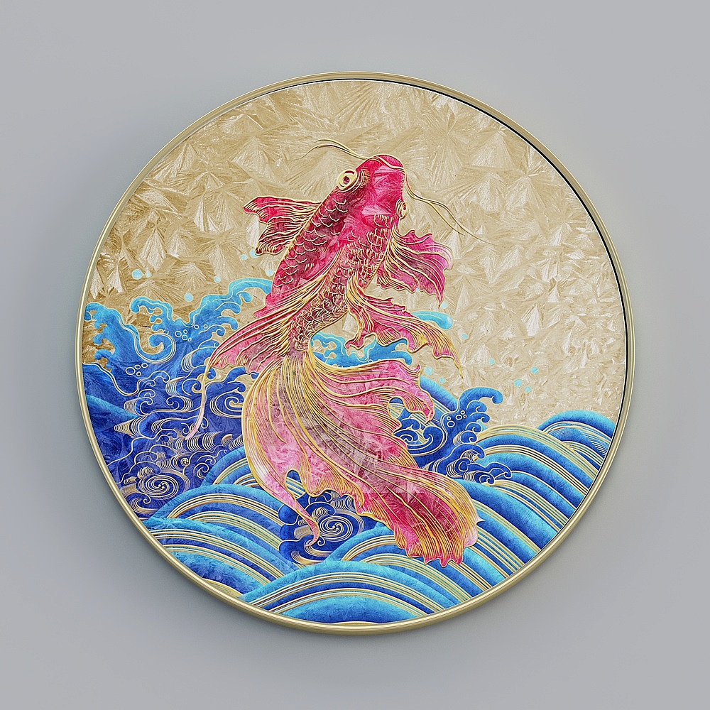 臣萱全屋配画-现代客厅装饰画-单幅-富贵吉祥D3D模型