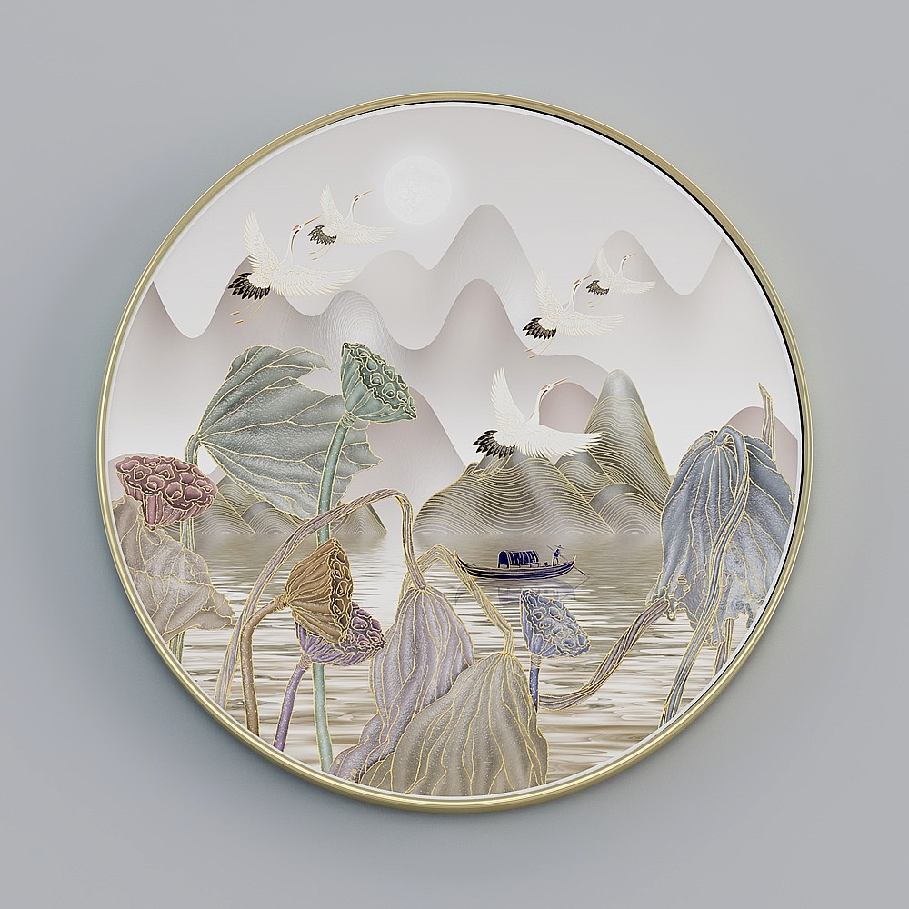 臣萱全屋配画-现代客厅装饰画-单幅-富贵吉祥I3D模型