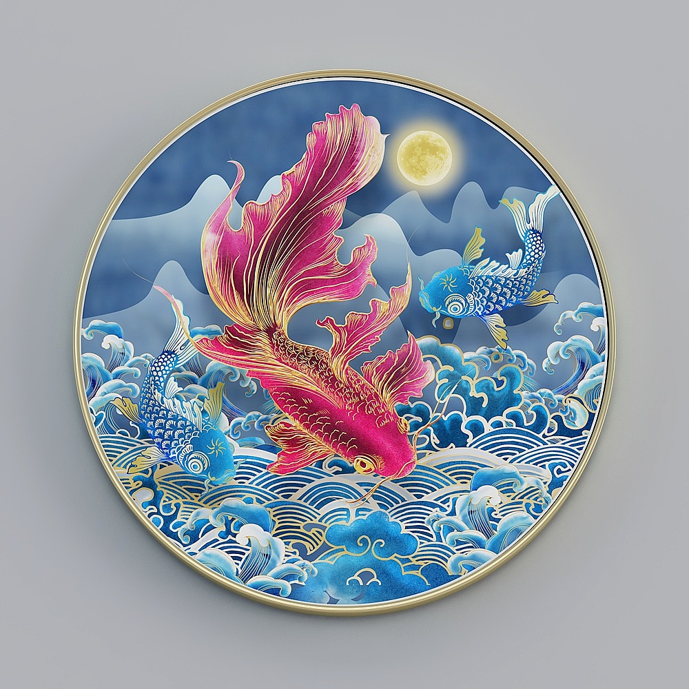 臣萱全屋配画-现代客厅装饰画-单幅-富贵吉祥A3D模型