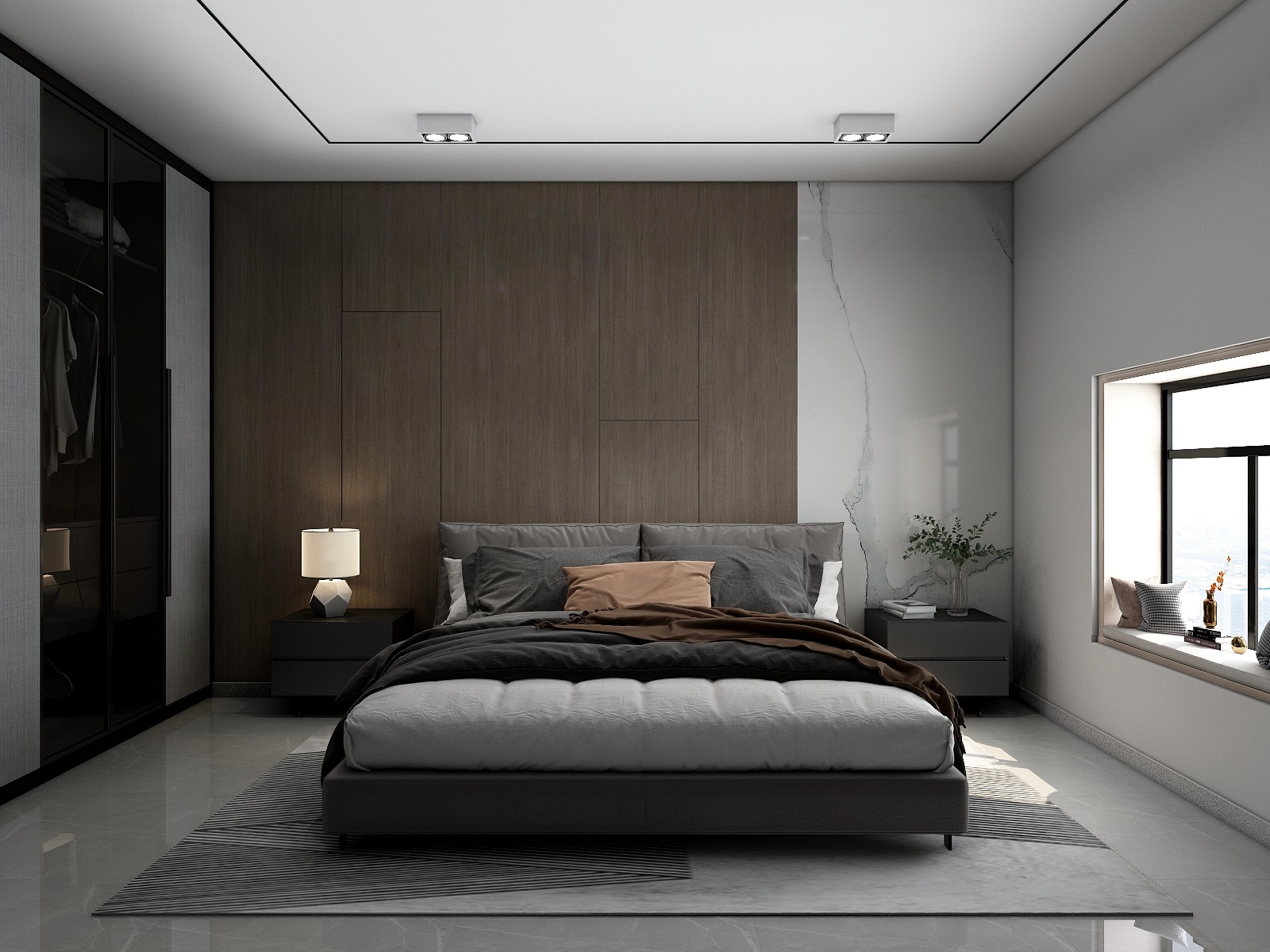 正好_-冷色系卧室空间-装修设计方案