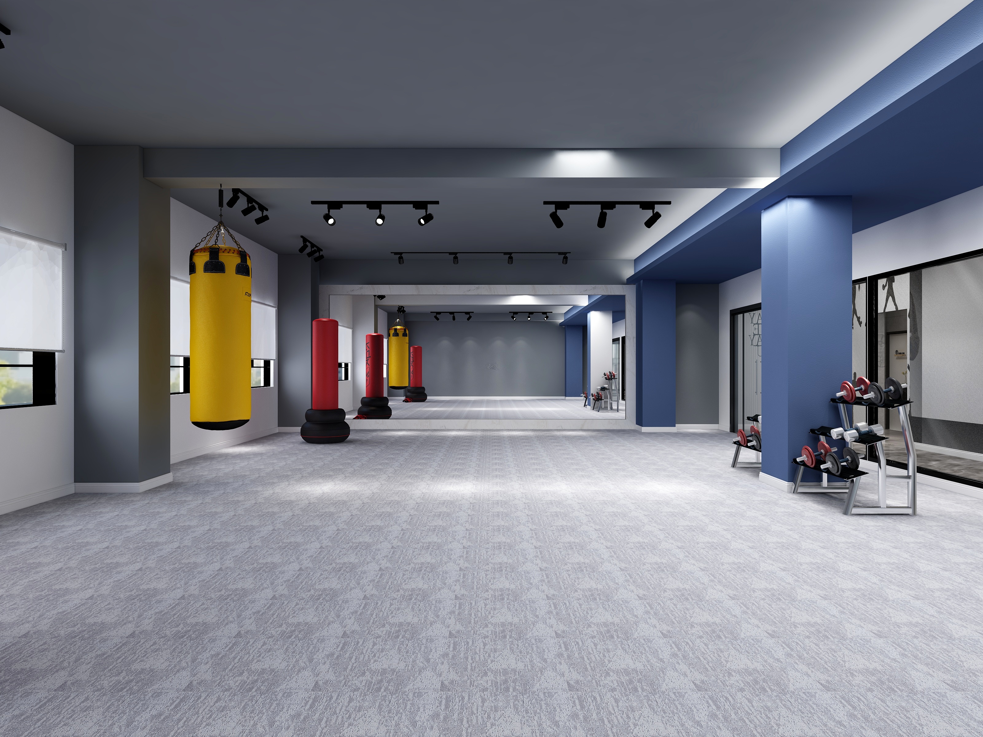 A7设计工作室-300平方跆拳道馆--工业混搭装修效果图