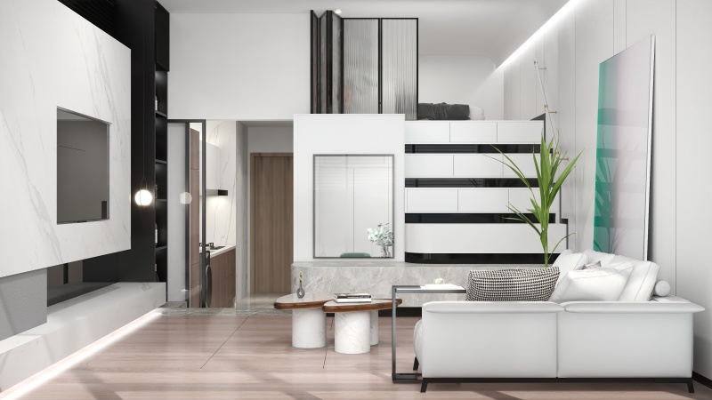 Minimalist Living Room with Black & White Accents