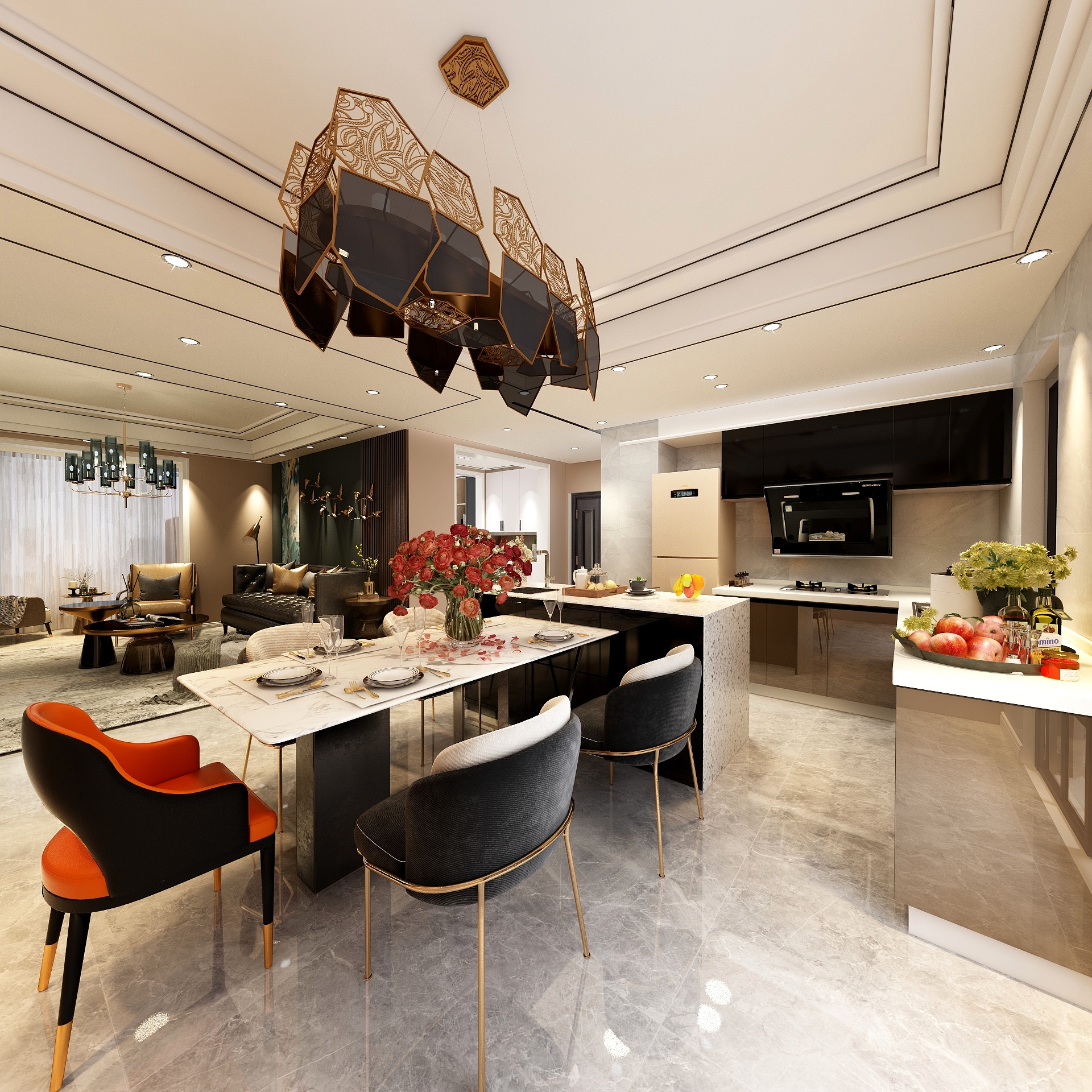 落花流水egiU-143平方轻奢风格装修效果图