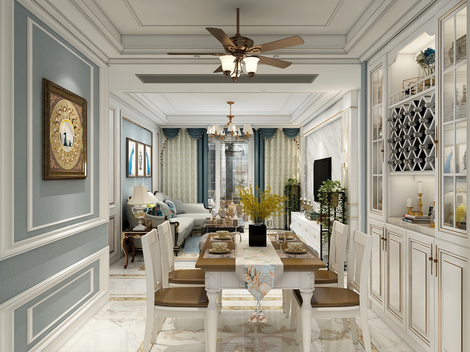 名远空间设计-104方欧式三居装修效果图